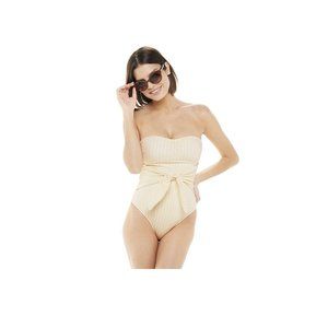 WeWoreWhat Strapless One-Piece Swimsuit in Cream Pinstripe